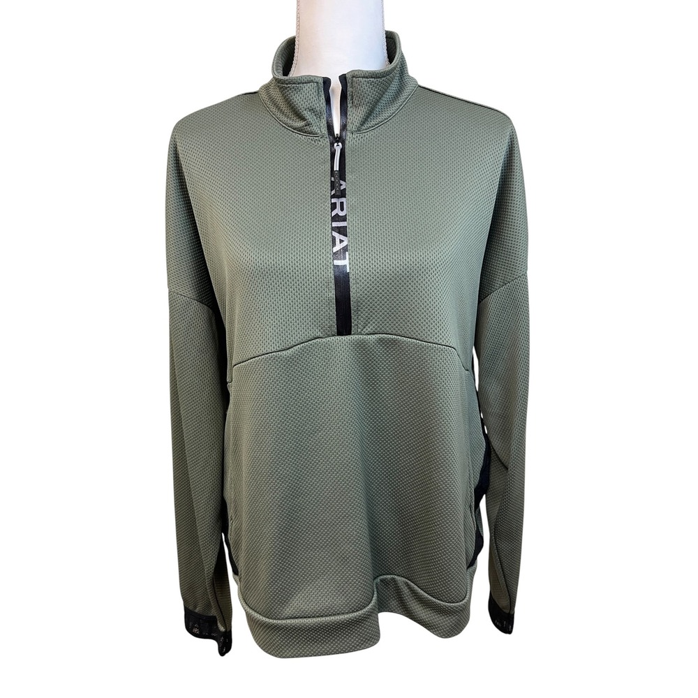 ARIAT Tek Green 1/4 Zip Top Shirt XL Performance Equestrian Gorpcore Barn Riding